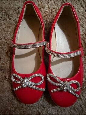 Girls Red Rhinestone Strap Mary Jane Dress Shoes